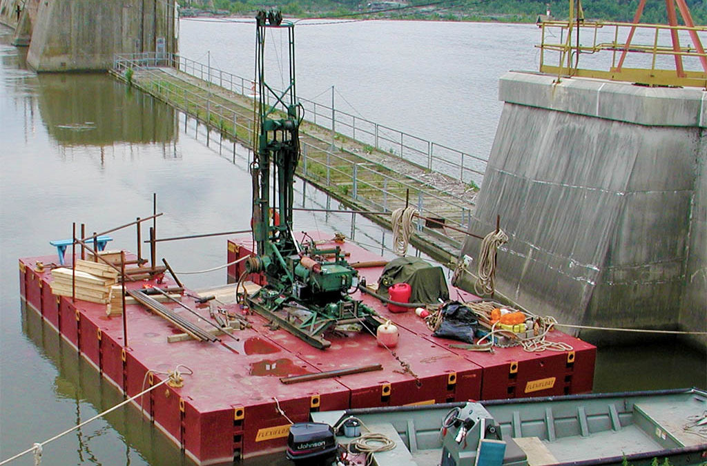 Skid Mounted Drill Rig on Slotted Barge