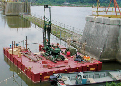 Skid Mounted Drill Rig on Slotted Barge