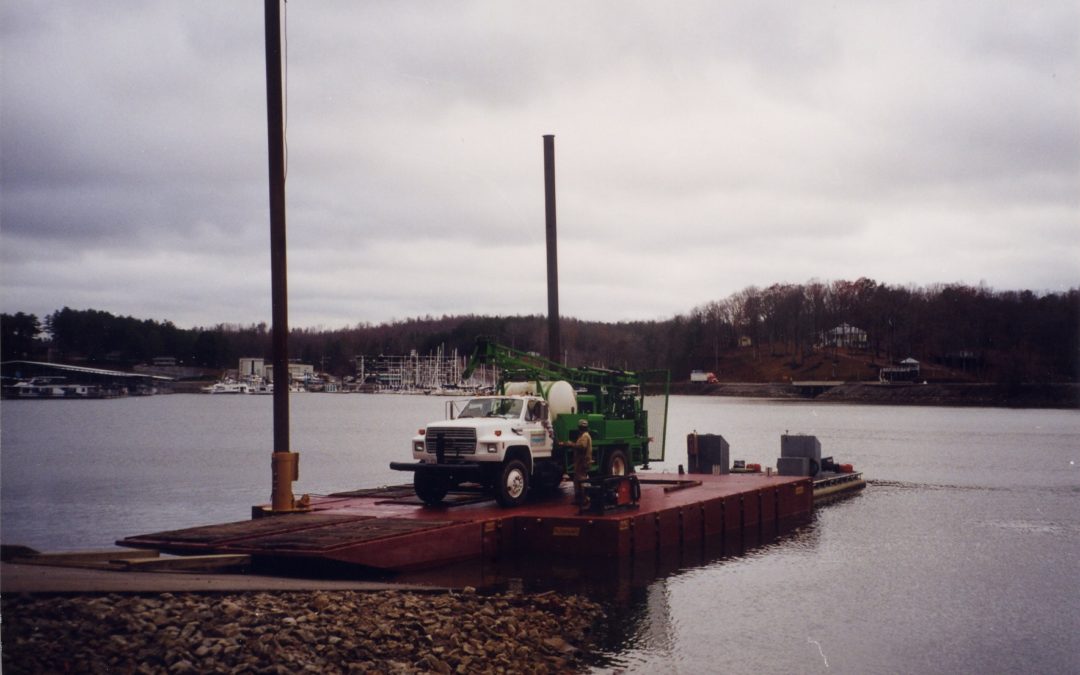 Core Drilling Truck on Spud Barge